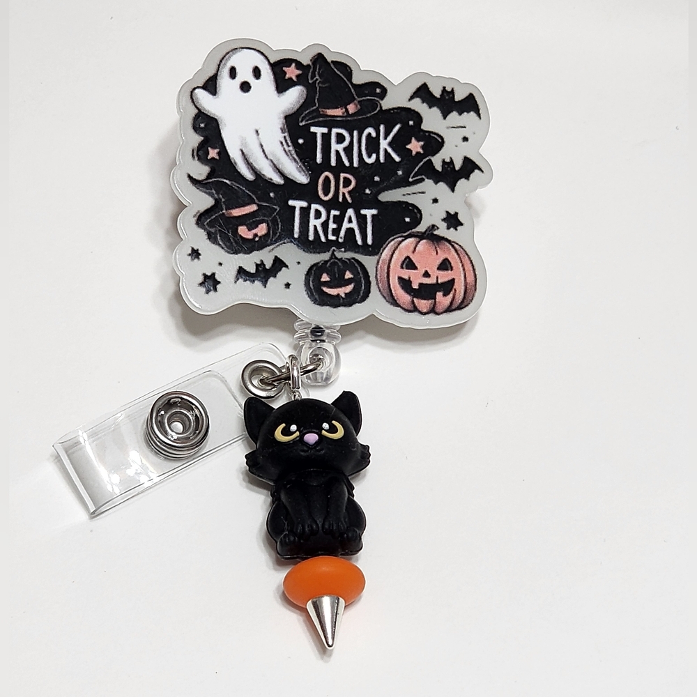 Trick or Treat Halloween‎ Badge Reel Colorful Beaded Badge Clip ID Holder
